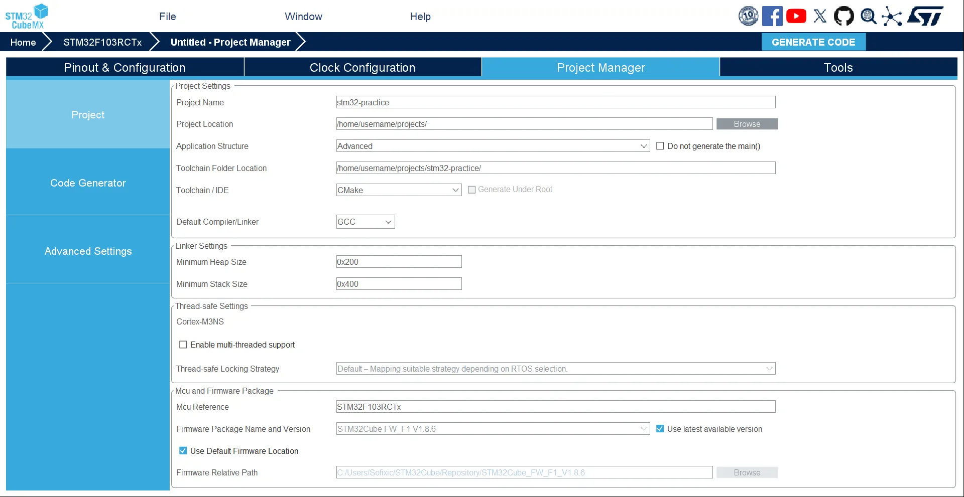 Screenshot of project manager