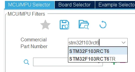 Screenshot about searching MCU's commercial part number